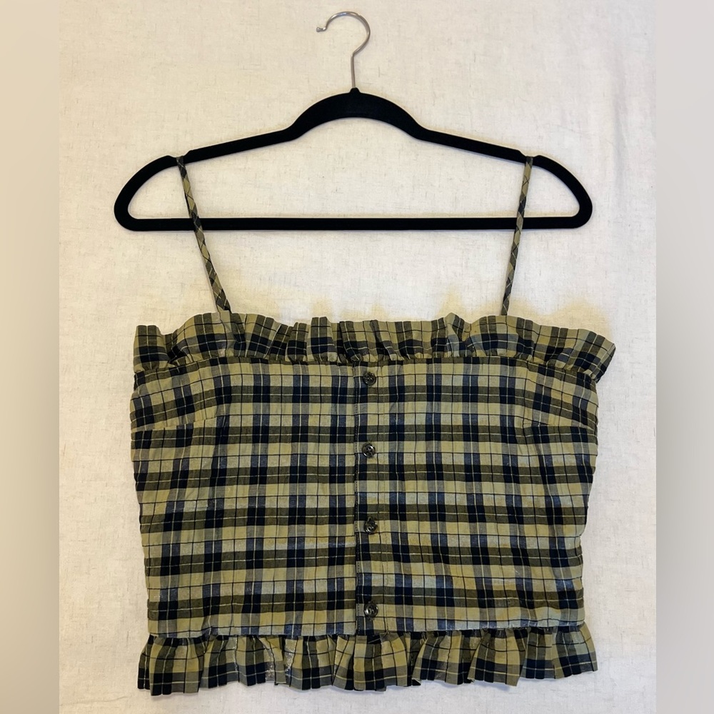 Ganni Plaid Cropped Tank Top